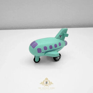 NWT Cute Mini Wooden Passenger Airplane Toy Purple & Aqua Children Toys Ages 5+